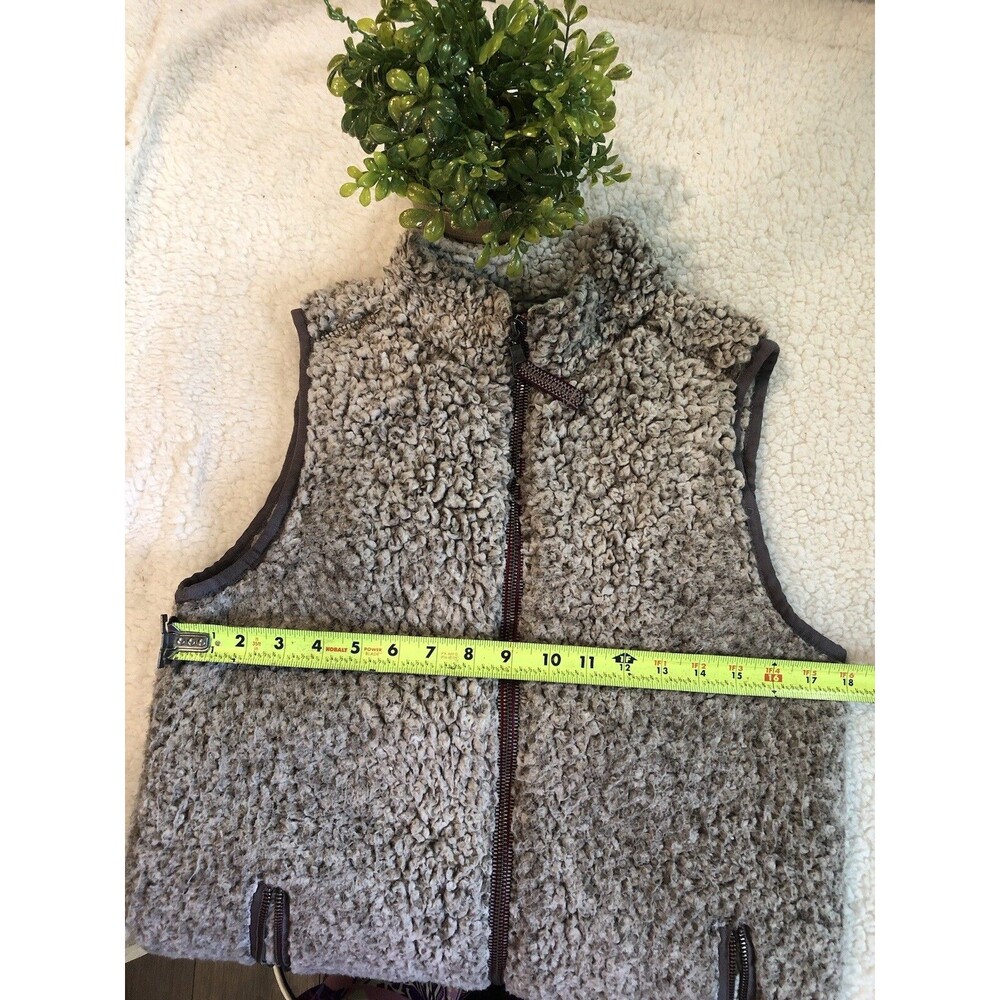 TRUE GRIT Women Vest X-Small  Brown Tipped Double Plush Zip & Pockets - Picture 5 of 13